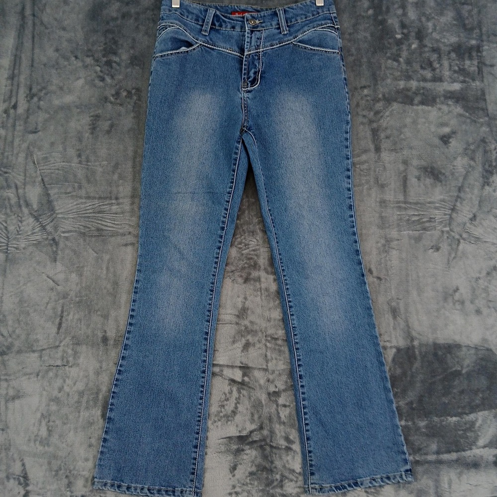 Sunlais Jeans Womens 16 Blue Bootcut Medium Wash Zip‎ Fly Embroidered Pockets